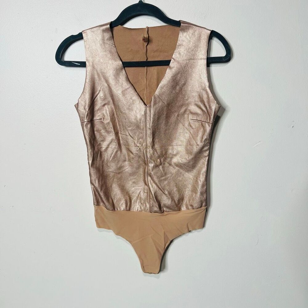 Commando Rose Gold Metallic Faux Leather Body Suit Sz Small